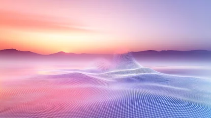 Gardinen Serene pastel sunset landscape subtly glows with soft light illuminating gently rolling hills. AI Generated © heinng