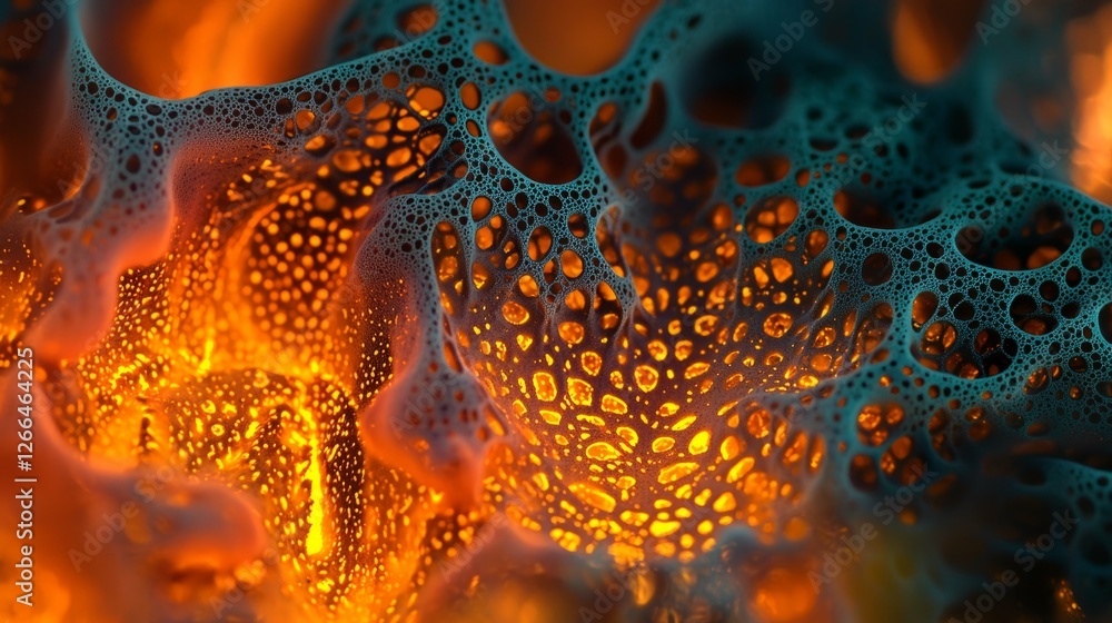 Poster Abstract Close-Up of Colorful Fluid Texture with Bubbles and Light