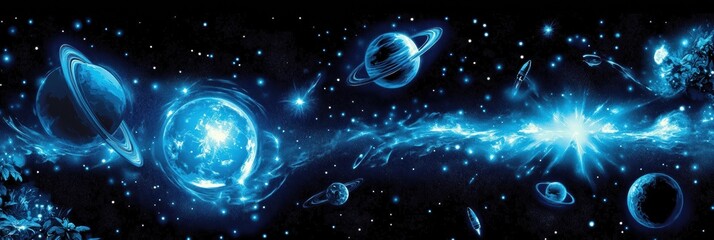 Colorful cosmic stickers featuring planets and stars in a swirling galaxy design. Generative AI