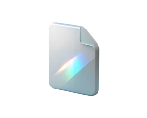 A modern holographic 3D icon of a file, isolated on white background, representing digital documents, storage, and data management in a sleek and contemporary design