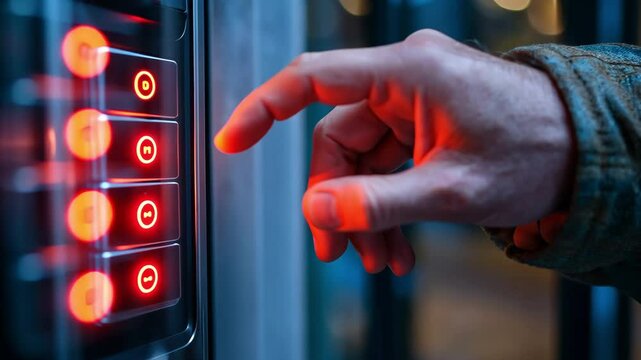 Close-up shows a man from a diverse background entering a code on a building lock.