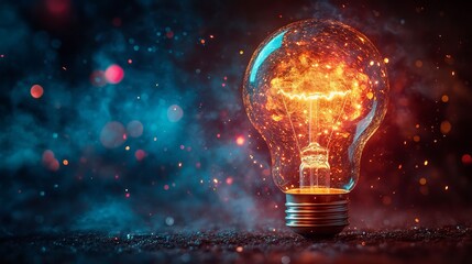 Fiery Incandescent Light Bulb Glowing Brightly with Sparks and Smoke