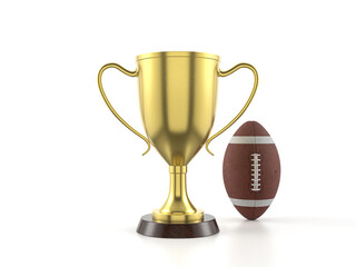 Trophy cup and american football ball