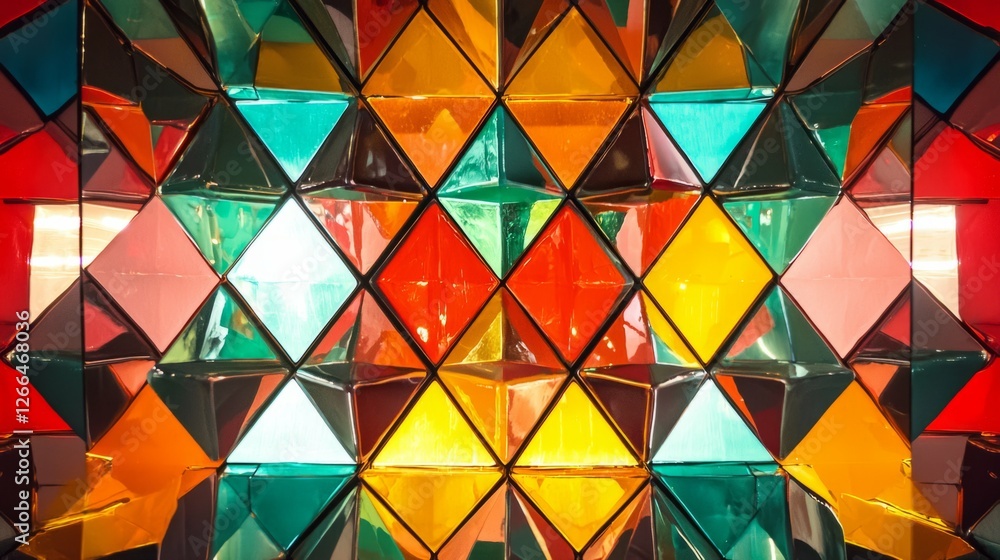 Poster colorful abstract geometric pattern with triangular shapes and light