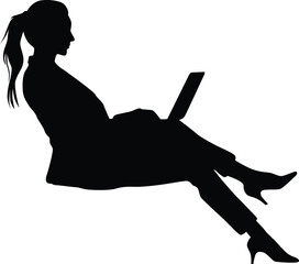 Business woman working on laptop silhouette
