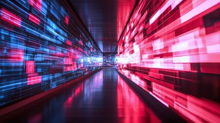 Futuristic Abstract Light Tunnel with Red and Blue Colors