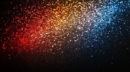 Fototapeta premium A vibrant and dynamic abstract noise texture background featuring grainy gradients of red, orange, yellow, and blue, blending into a dark gradient shape on a black backdrop.