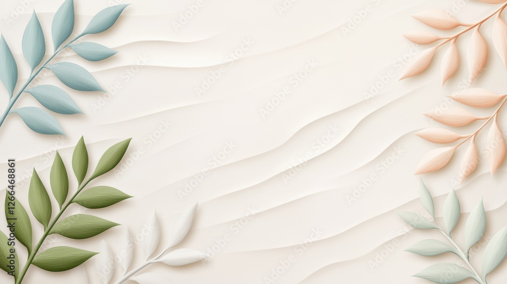 Aufkleber serene abstract background featuring leaf patterns in earthy tones and textured waves