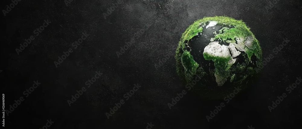 Poster abstract representation of earth day with greenery and textured dark background