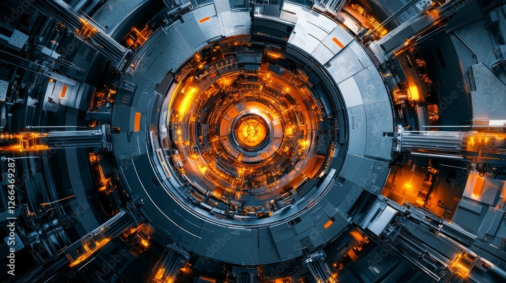 Poster futuristic abstract design with orange glow in circular pattern