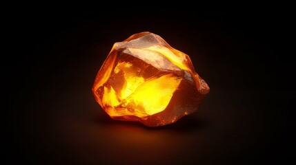 Radiant Amber Stone with Glowing Internal Light on Dark Background