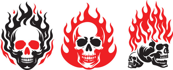 Flaming skulls graphic design.