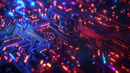 Obraz premium Futuristic Circuit Board Design with Glowing Lights and Colors