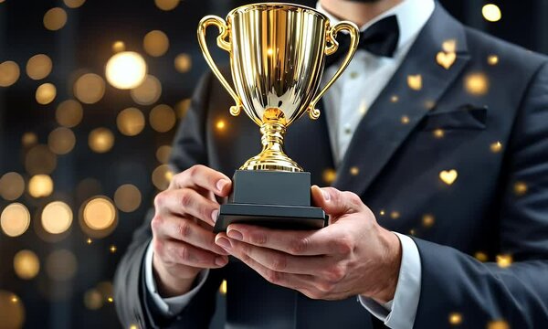 Success Achievement Holding Trophy for Show Business Successful