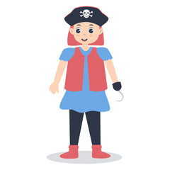 Cute Pirate Kid Illustration on White Background. Vector Cartoon Character.