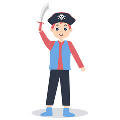 Cute Pirate Kid Illustration on White Background. Vector Cartoon Character.