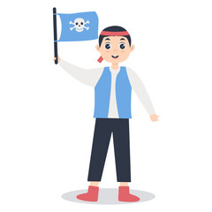 Cute Pirate Kid Illustration on White Background. Vector Cartoon Character.