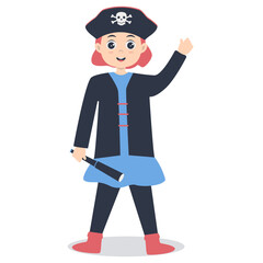 Cute Pirate Kid Illustration on White Background. Vector Cartoon Character.