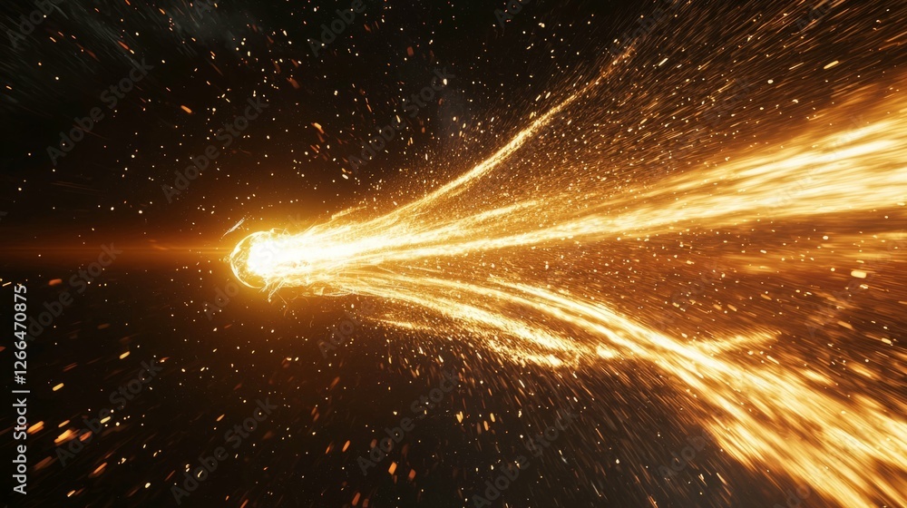 Poster fiery trail of light creating dynamic motion in space background
