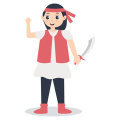 Cute Pirate Kid Illustration on White Background. Vector Cartoon Character.