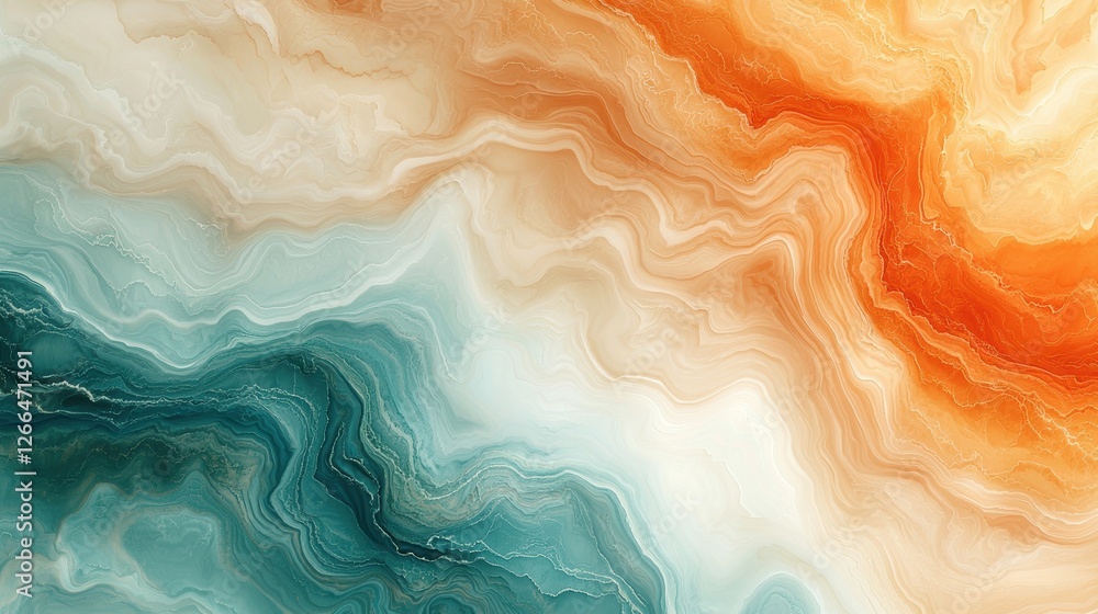 Poster abstract fluid art with swirling patterns in warm and cool tones.