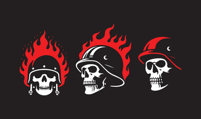 Flaming skulls in helmets. (1)