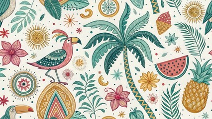 Organic Summer Tribal Doodle Pattern Backdrop Product Photography: Vibrant Summer Designs for Etsy Shops