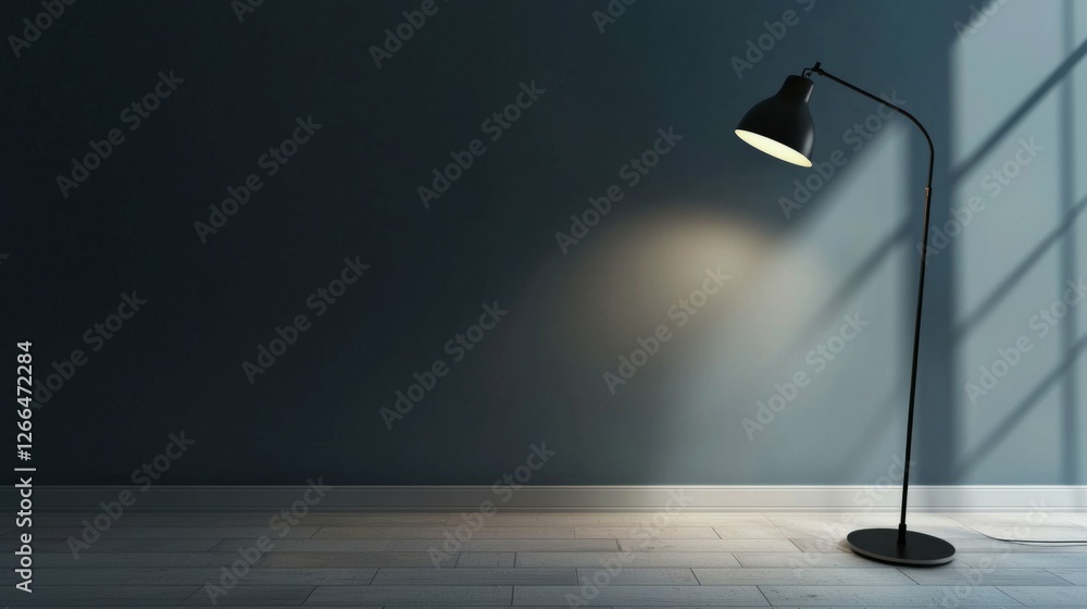 Poster elegant floor lamp casting soft light on minimalist room design