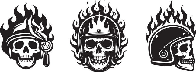 Flaming skulls in helmets. (2)