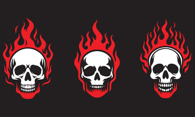 Flaming skulls set.