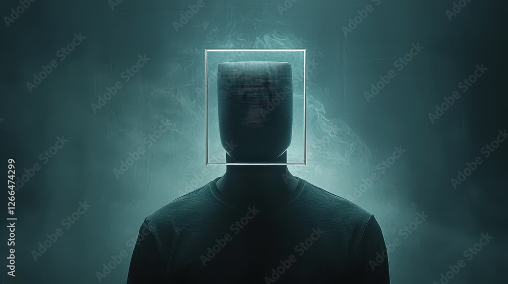 Poster a striking portrait of man, showcasing unique squareshaped head,captivating display of human form, a