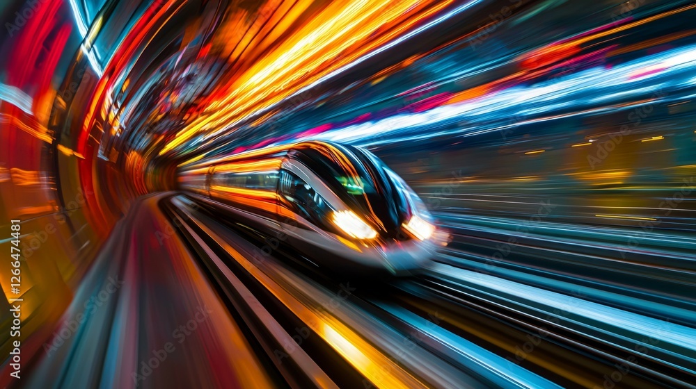Poster high-speed train in motion creating dynamic light trails