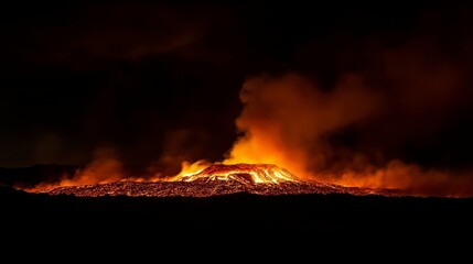 Majestic Eruption of Volcano at Night Illuminating the Sky