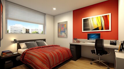 Study corner with adjustable furniture in a bright bedroom