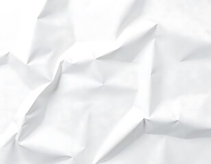 Close-up image of a crumpled white paper texture showcasing the deep creases and uneven folds. The paper appears worn and scrunched, with sharp angular wrinkles and soft shadows .