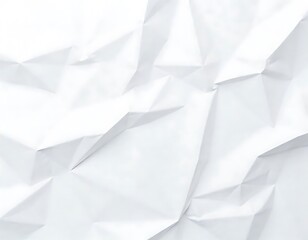 Close-up image of a crumpled white paper texture showcasing the deep creases and uneven folds. The paper appears worn and scrunched, with sharp angular wrinkles and soft shadows .