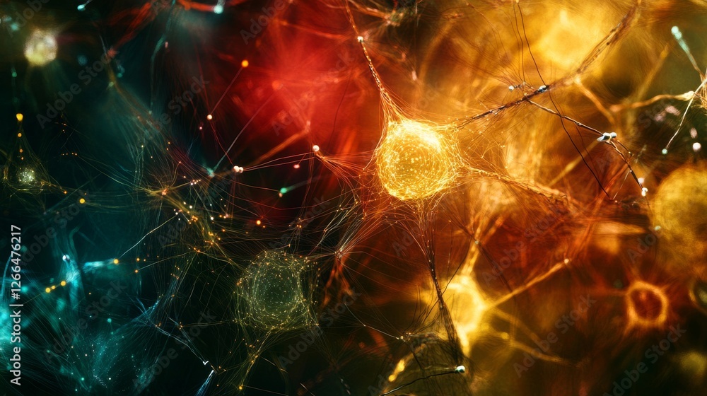Poster abstract technology background with illuminated fiber optic connections, quantum computing network s