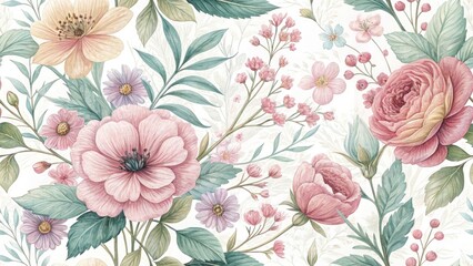 Pastel Spring Floral Background, Soft Texture, Flower Pattern, Spring Wallpaper, Floral Design