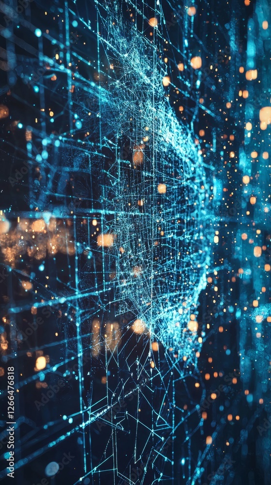 Poster abstract digital background with glowing lines and dots network