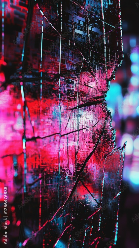 Poster abstract digital art with bright neon colors and sharp lines