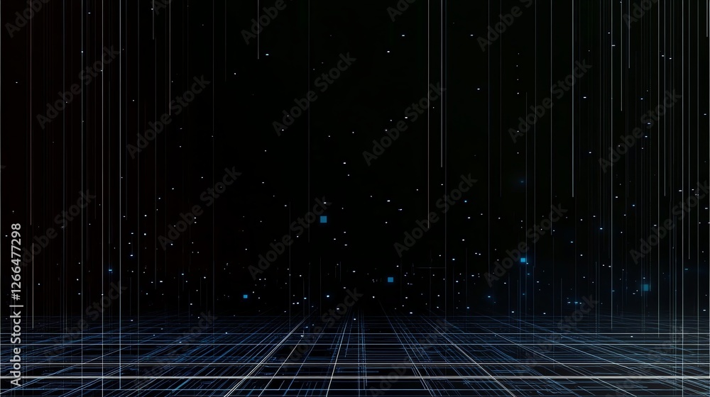 Poster abstract cyberpunk grid with particle rain technology background illustration