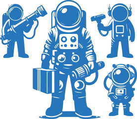 Four Astronauts with Equipment.