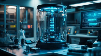 Advanced laboratory with futuristic equipment and glowing technology