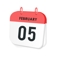 5th February daily calendar icon template. February 5 day calendar design. Single day calendar in vector illustration flat style.