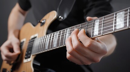 Fototapeta premium Close-up of hands playing electric guitar, capturing the essence of music and creativity.