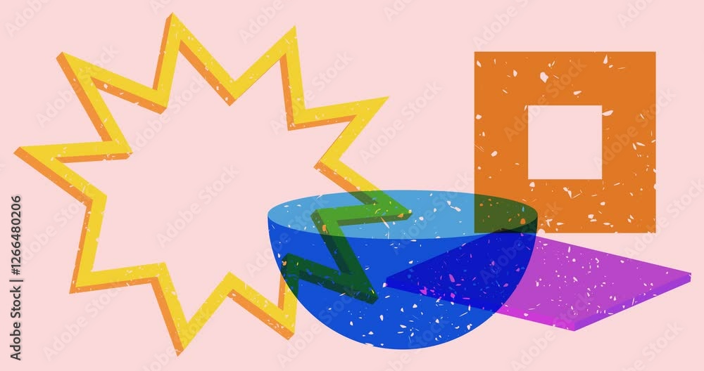 Poster risograph shapes. geometry elements abstract texture. big colorful geometric animation. object in tr