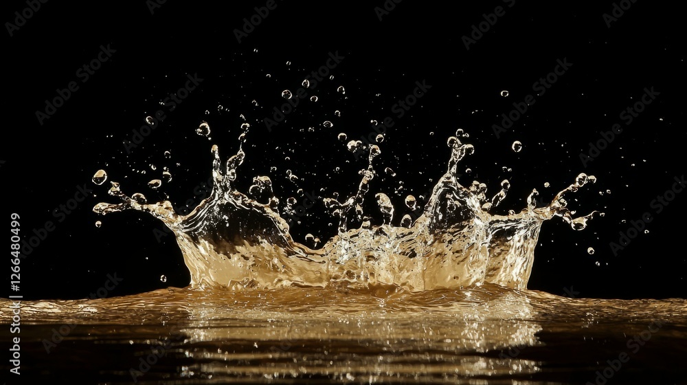 Poster golden water splash in dark background capturing dynamic motion