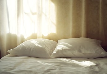Sunny Morning Bedroom White Sheets, Pillows, and Curtains