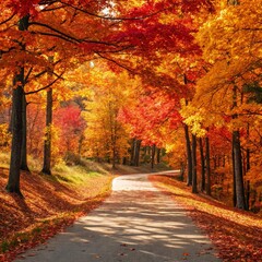 Naklejka premium Autumn road in the park