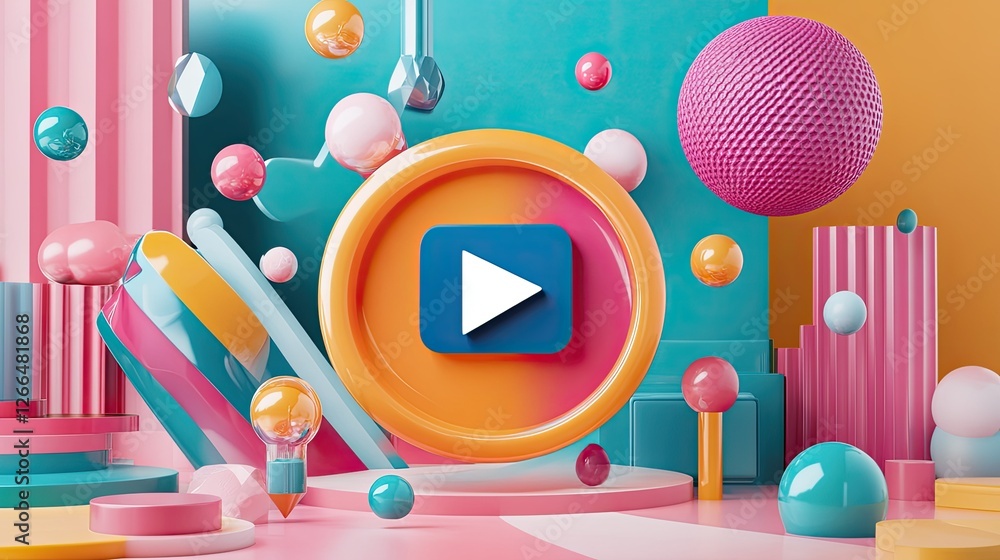 Aufkleber a glossy 3d live stream icon with a play button, illustrating the power of online content creation.